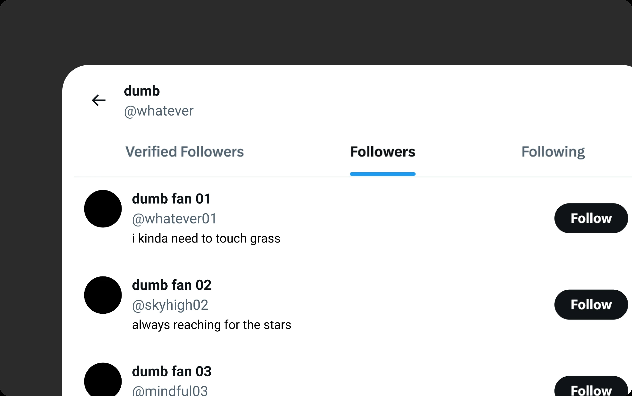 X follower page showing a list of followers